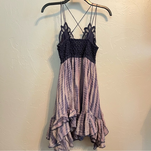 FREE PEOPLE FP ONE Adells Slip Tie-Dye Lace Dress Blue Sz XS Boho Fairy Festival - Picture 7 of 10